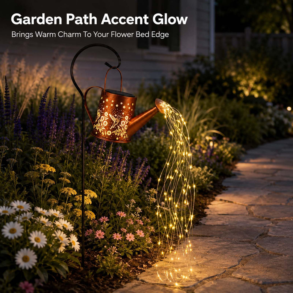 Watering Can Light, LED String Lantern, Hummingbird Garden Yard Decor