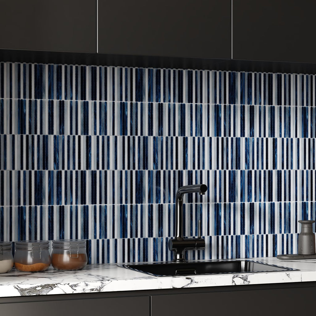 Glass Mosaic Tile Backsplash Dazzling Blue White 12 Inch
