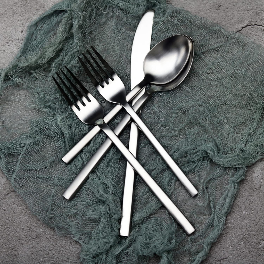 Cube 20-Piece Forged Silverware Set Stainless Steel Flatware Set,Service for 4,Matte Satin Polished Cutlery Set