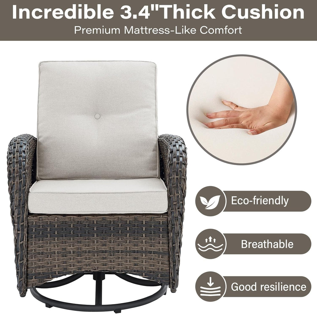 Patio Furniture Swivel Glider PE Wicker Chairs, Outdoor Swivel Rocker Seating with Cushions for Porch Deck Balcony