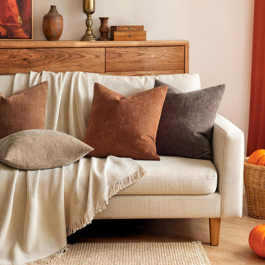 26x26 Inch Euro Textured Chenille Fall Throw Pillow Covers Dark Rust