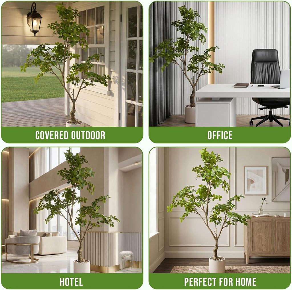 7ft Large Artificial Tree, Hand-Painted Trunk Faux Floor Plant
