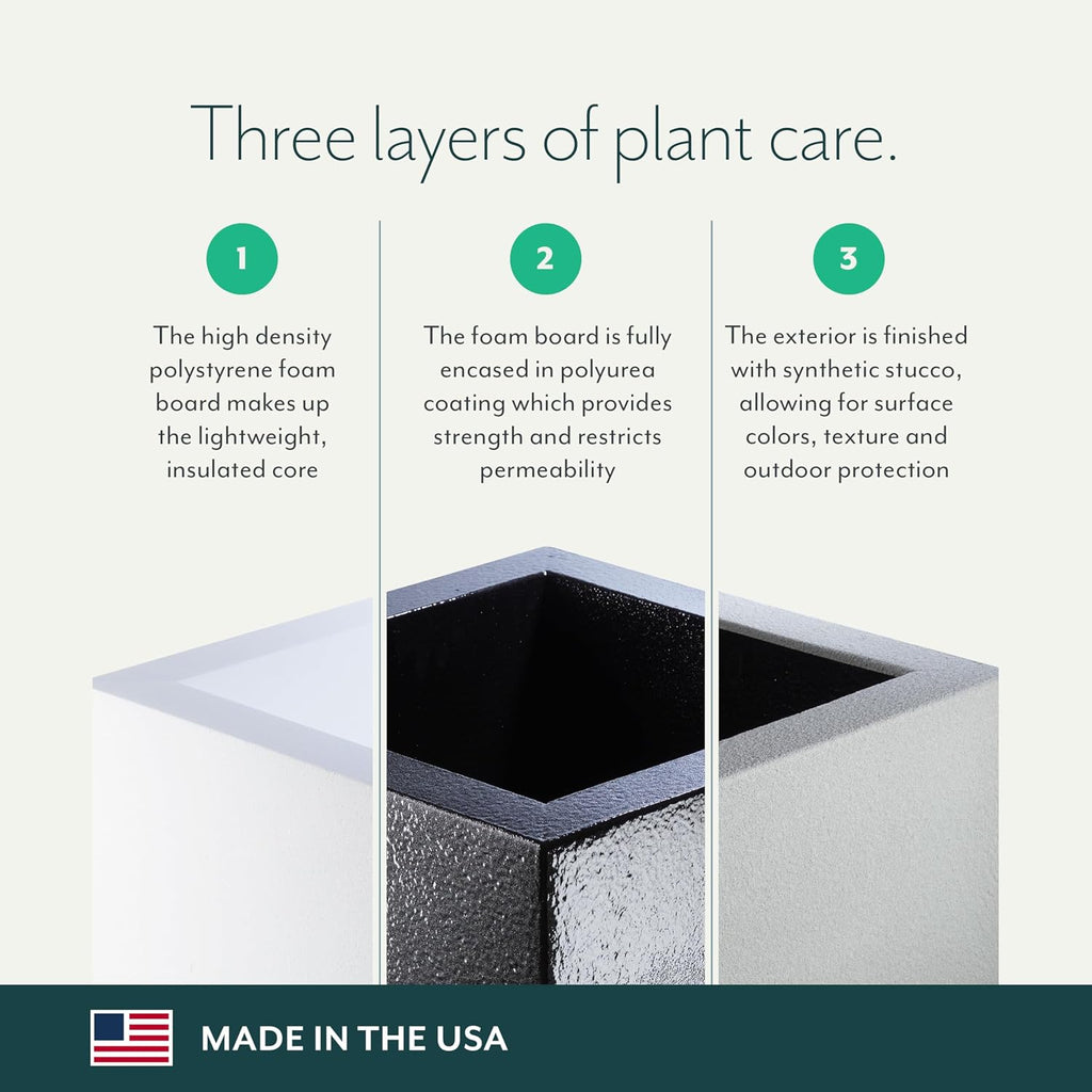 Milan Modern Outdoor/Indoor Rectangular Trough Planter - 46" x 17" x 19" H - Lightweight Weather Resistant Stone-Look