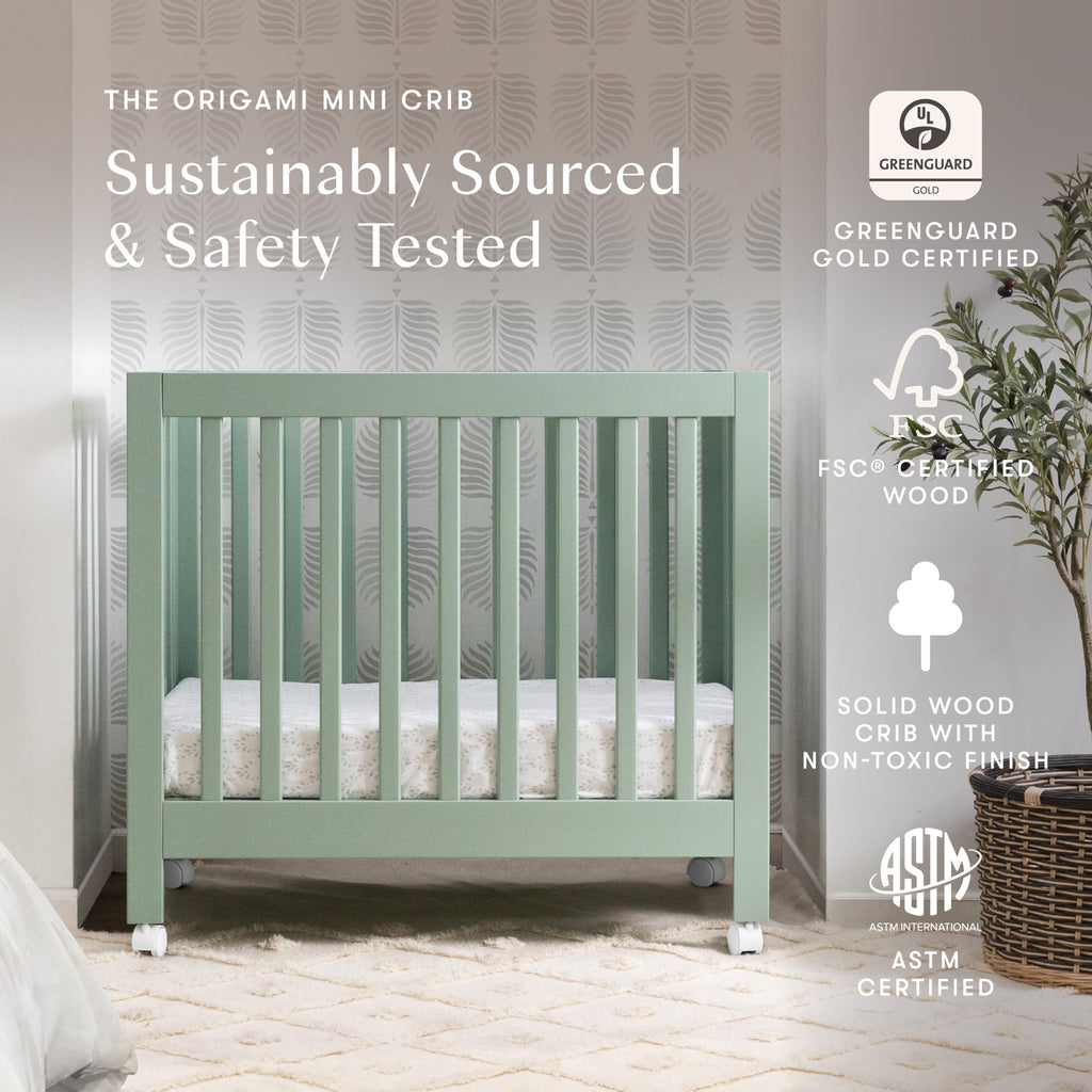 Origami Mini Portable Crib, GREENGUARD Certified, Light Sage