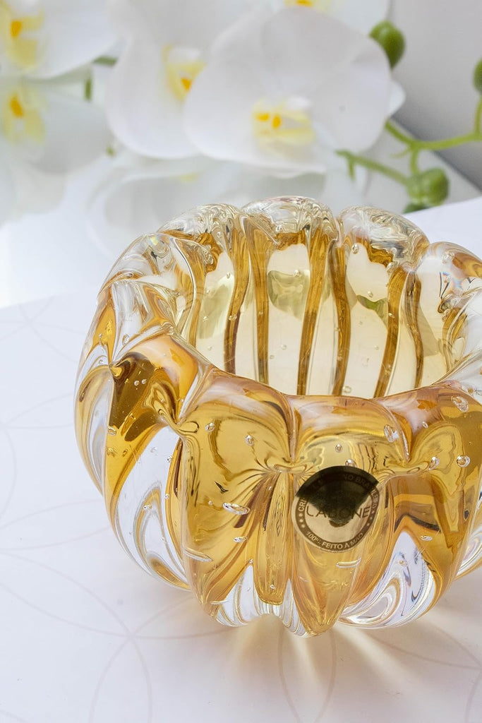 Murano-Style Hand-Blown Glass Cachepot, Model Liceu (Amber)| Brazilian Artisan Craft | Multipurpose Use as Vase