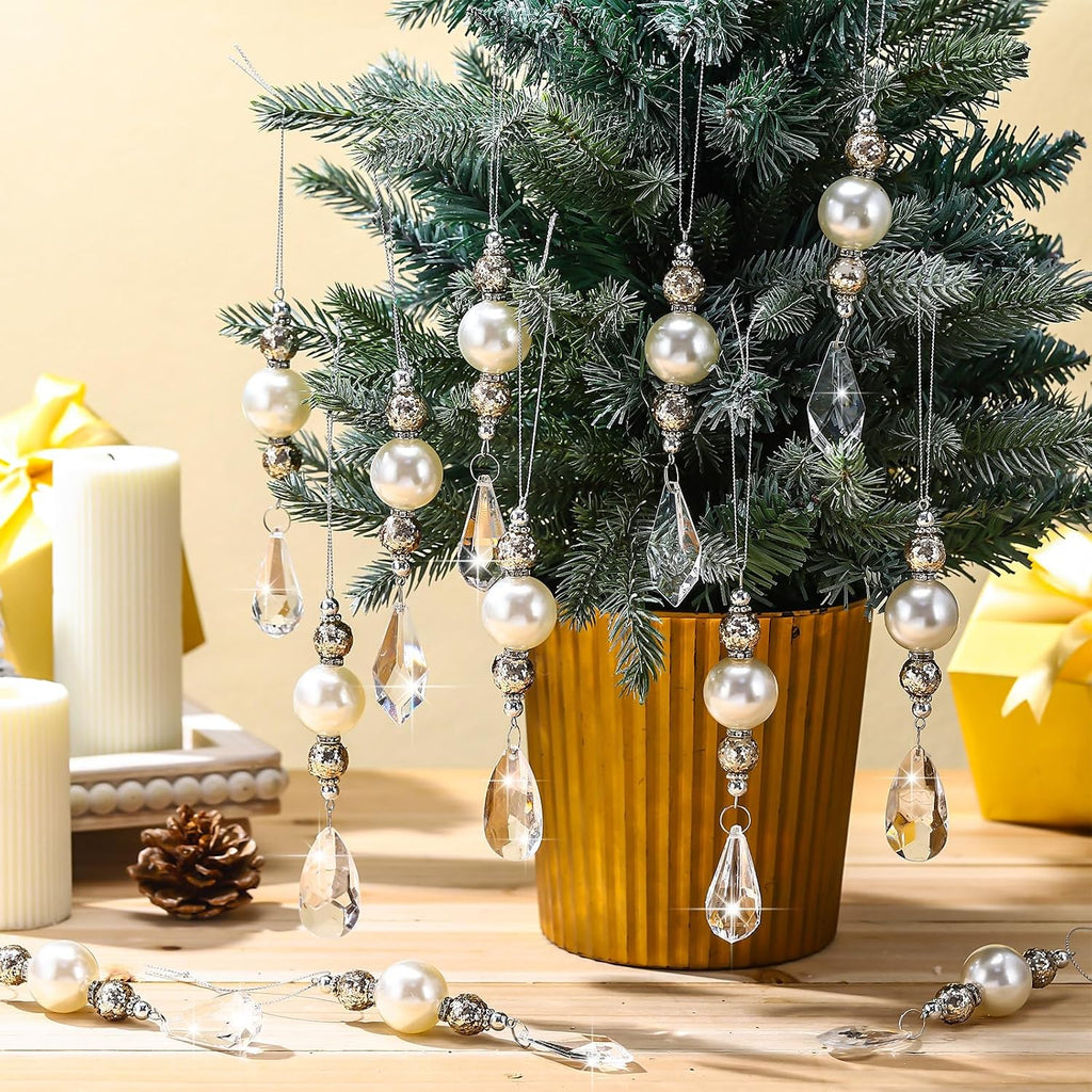 12 Pcs Pearl and Crystal Drop Ornaments Fancy Christmas Tree Decor