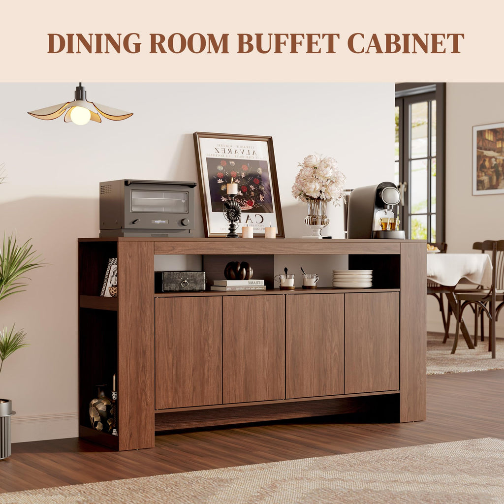 Modern Sideboard Buffet Cabinet with Open Storage & 2-Tier Side Storage