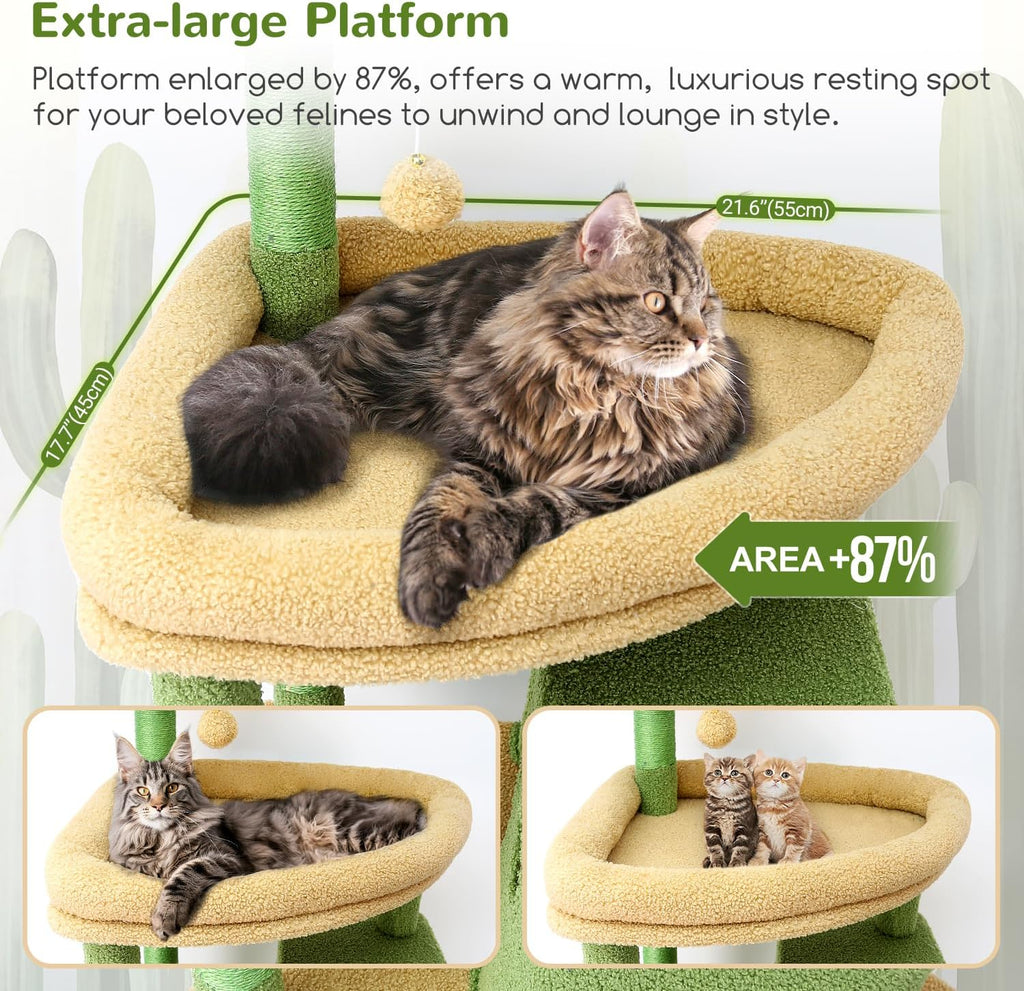 Cactus Giant Cat Tree for Indoor Large Cats, 83in, Green
