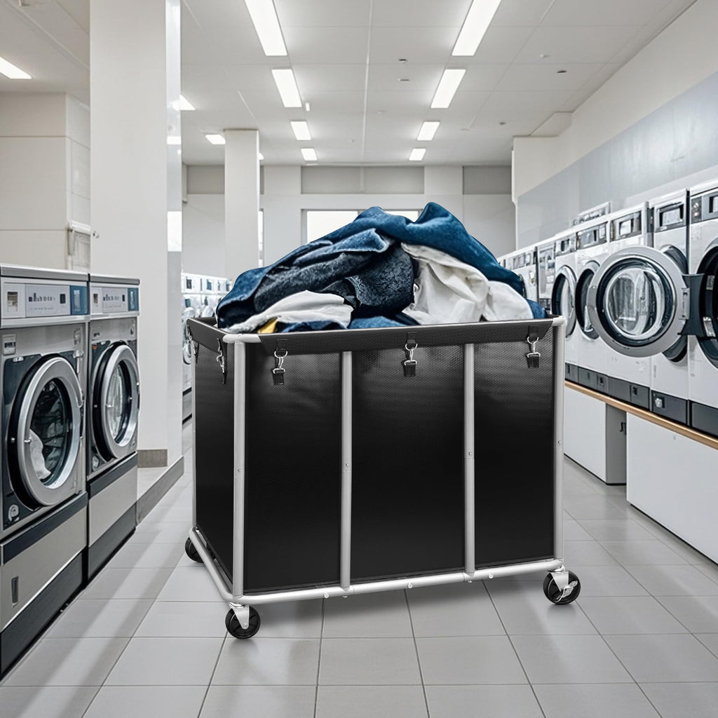 Commercial Laundry Cart with Wheels, 420L Black