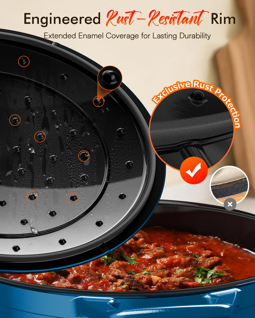 6 Qt PFAS-Free Enameled Cast Iron Dutch Oven Pot with Lid, Santorini