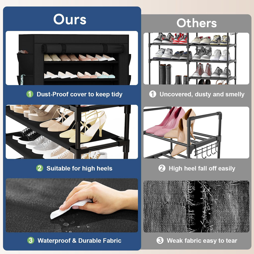 Shoe Rack with Cover, 10+1 Tier Tall Shoe Storage