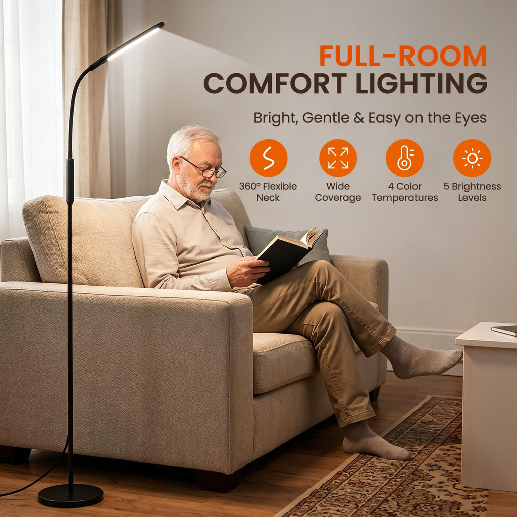 LED Floor Lamp with Remote, Standing Reading Lamp 4 Color Temperatures 3000K-5500K & 5 Brightness Dimmable, Gooseneck