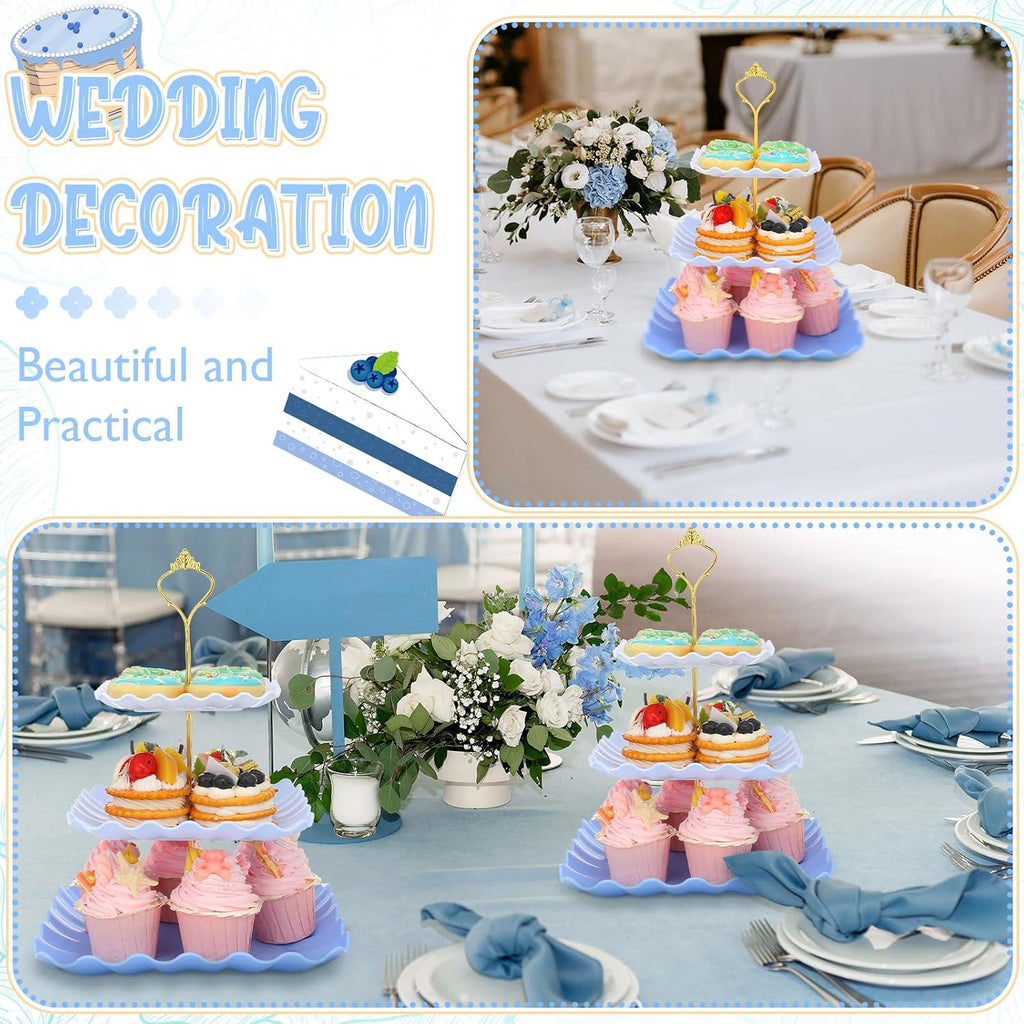 Scalloped Cupcake Stand Dessert Plates Plastic Square Tiered Serving Stand Display Tower for Wedding, Birthday - Set of 2