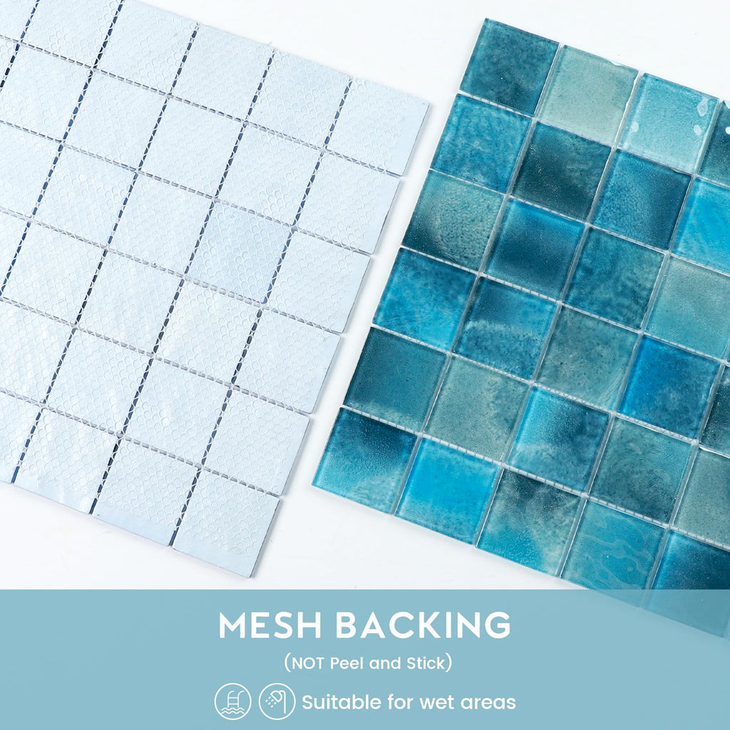 Glass Mosaic Pool Tiles Backsplash, 12" x 12" Aqua Blue 3D Wave Texture Square Tiles for Swimming Pool Accent Wall