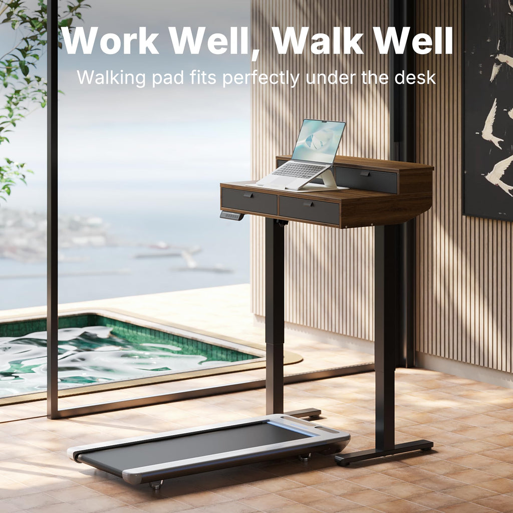 32 x 20 Inch Electric Standing Desk with 4 Drawers, Walnut