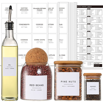 308 Pantry Labels for Food Containers, 3 Sizes White Minimalist Labels for Organizing, Food Label for Jars, Storage