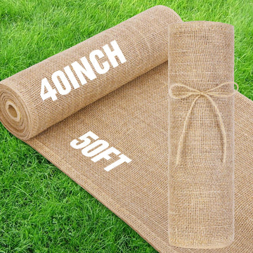 40" x50 Feet Burlap Fabric Natural Burlap Roll Multipurpose Burlap Tree Wrap Premium Weed Barrier Erosion Jute Fabric