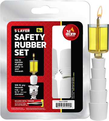 Safety Rubber Set for Oil Candle Cups - 5 Layer - 9 Pack - for Hanukkah Oil Cups and Shabbos Candles in Canadlabras - Set of 9