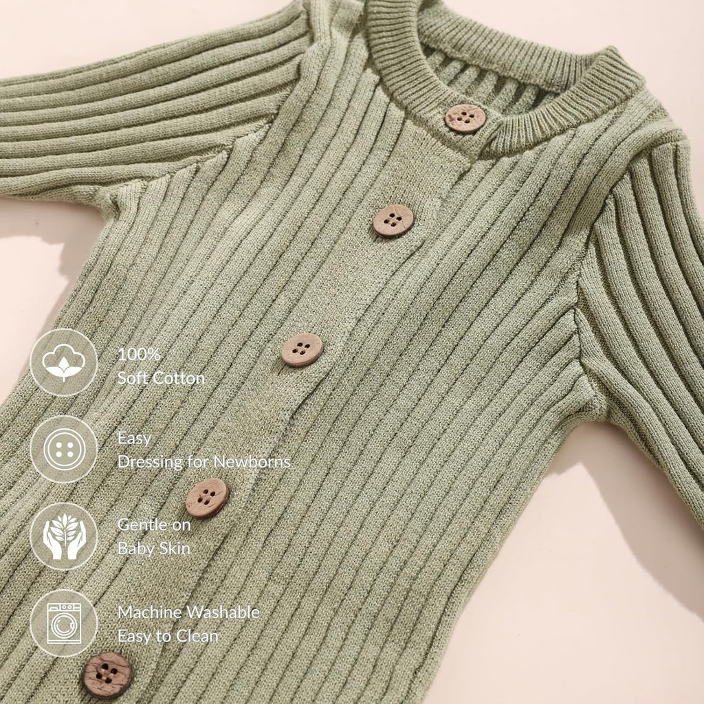 Knit Baby Romper Set Ribbed Newborn Outfit Clothes With Hat