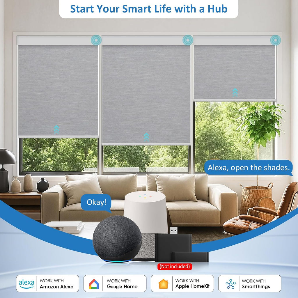 Smart Motorized Blinds with Remote, Cordless No-Drill Automatic Roller Shades, Blackout Electric Blind for Windows