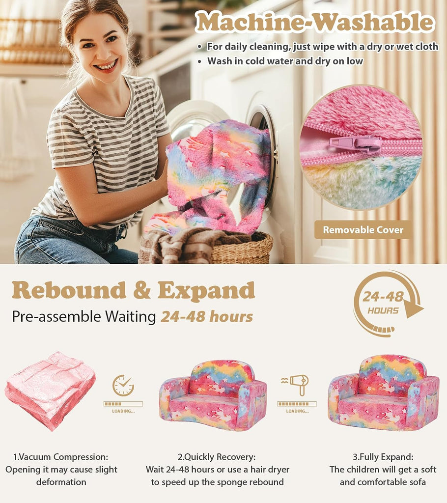 Kids Couch, in-1 Soft Toddler Couch Fold Out with Blanket and Cloud Pillow, Glow in The Dark, Toddler Chair Comfy