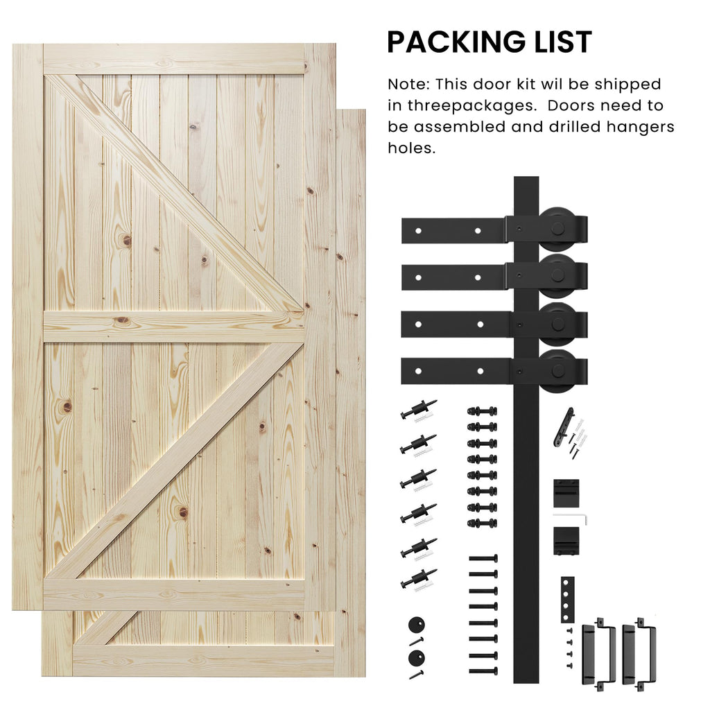 Double 42"x84" Bypass Barn Door with 8FT Hardware Included