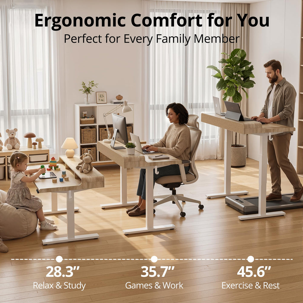47 * 24 inch Standing Desk with Curved Top Shelf, Maple