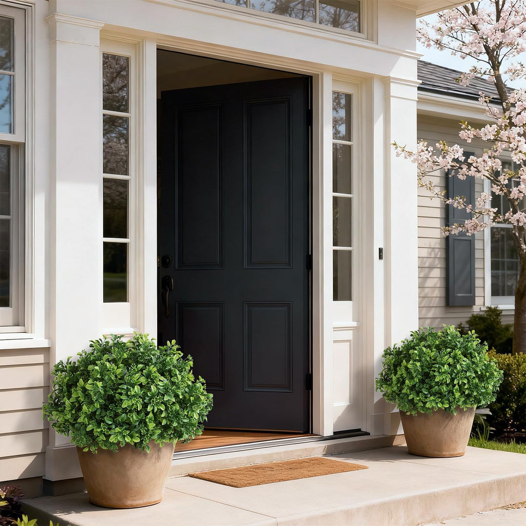 2 Sets Artificial Boxwood Topiary Ball Trees for Front Door Decor (Green)