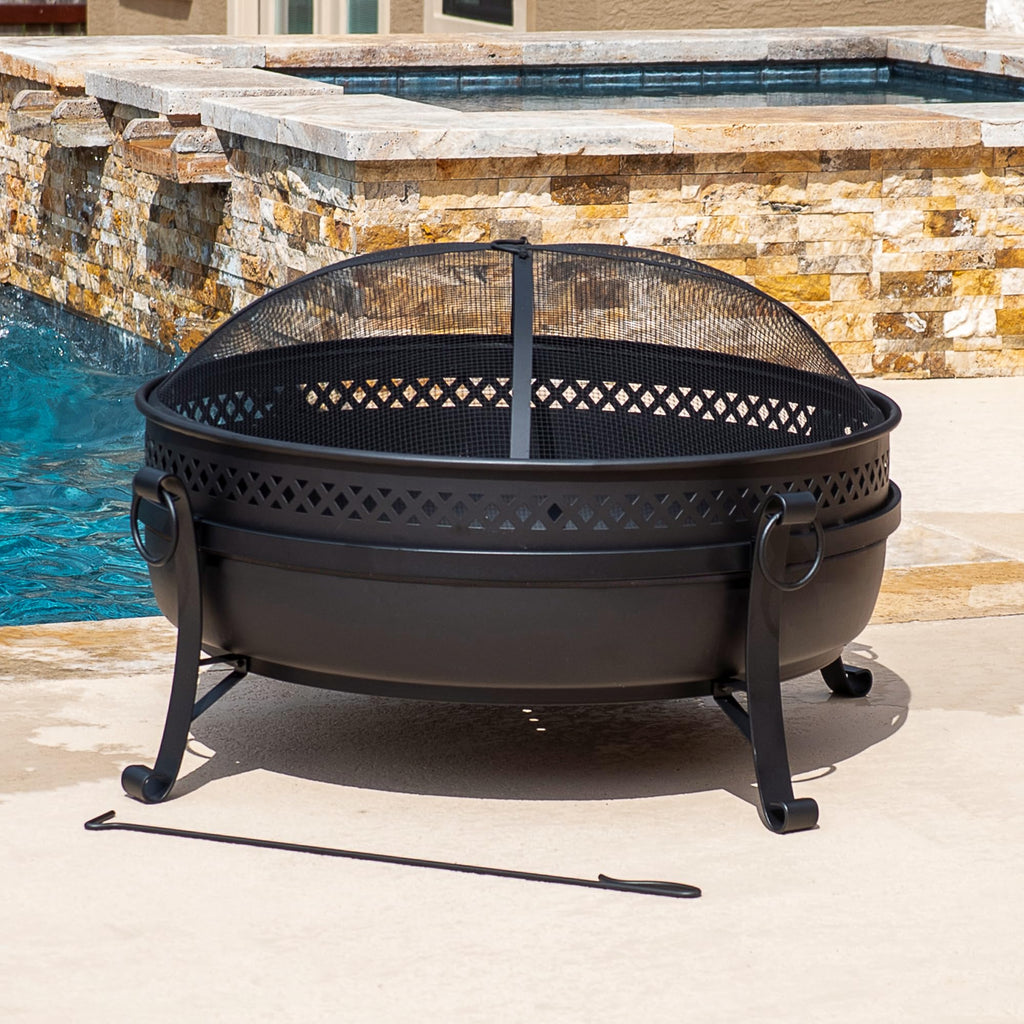 Outdoor Patio Fire Pit with Mesh Spark Screen, 40" Portable Fire Pit for Camping, Outside, Black