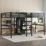 Twin Over Twin Metal Loft Bed with Desk and Wardrobe for 2 Kids,Twin Heavy Duty Double Loft Bed Frame with Charging