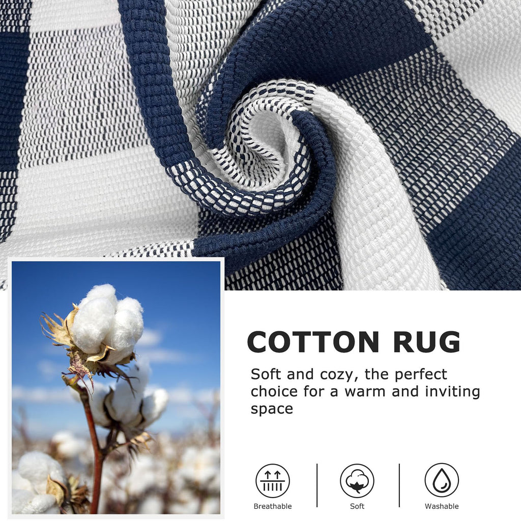 4x6 Buffalo Plaid Outdoor Rug, Washable Front Porch, Navy White