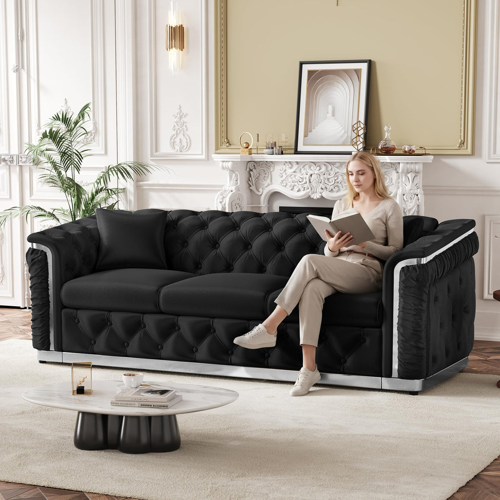 Chesterfield Sofa Set of 2, Luxury Black and Silver Couch, Black