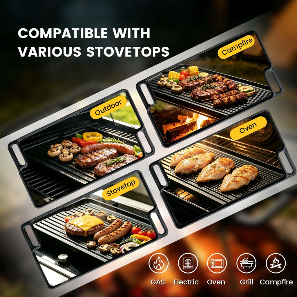 Reversible Cast Iron Griddle Pan 16 Inch