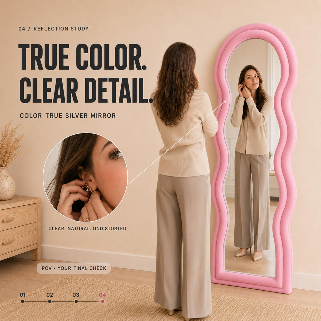 Full Length Mirror 63"x24", Irregular Wavy Mirrors, Wave Arched Floor Mirror, Wall Mirror Standing Hanging or Leaning