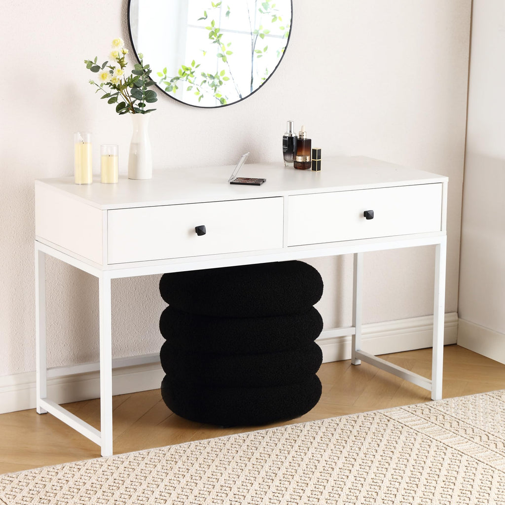 Sherpa Storage Ottoman, Foot Rest Stool Seat, Black Vanity Foot Pouf, Tufted Footstool with Removable Lid