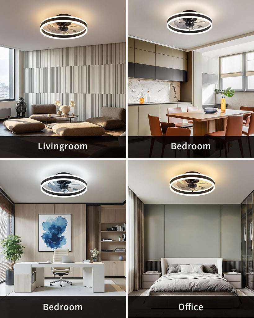 15.8" Low Profile LED Ceiling Fans with Light, Reversible Flush Mount with Remote and 6 Winds Speeds Fan Lighting