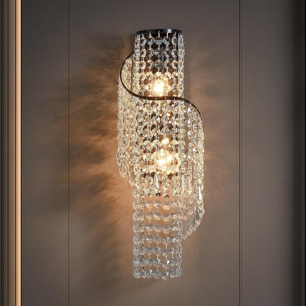 K9 Crystal Wall Sconces, Adjustable 3-Color LED Wall Light with Titanium Black Metal Frame, Modern Living