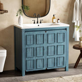 36" Bathroom Vanity with Square White Ceramic Sink Top and Soft Closing Door, Combo Stand Storage Cabinet, Retro Blue A133-B0DJVJPJVR