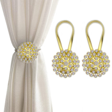 Magnetic Tiebacks for Curtains, 2 Pack Sparkling Crystal Flower Curtain Tiebacks Curtain Buckle Clips