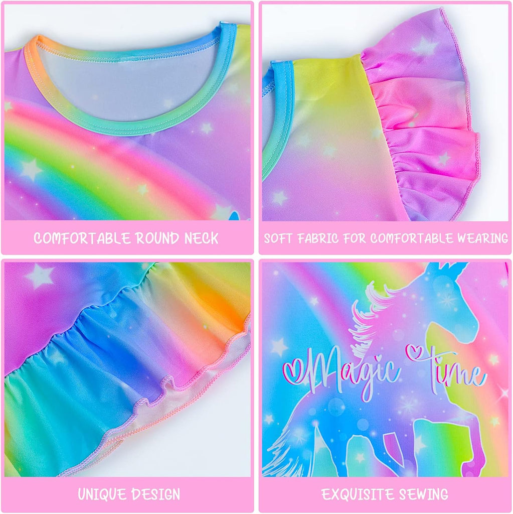 2Pcs Girls Nightgowns Unicorn Sleepwear Night Sleep Dress Pajamas Little Kids Toddler Soft Nightgown