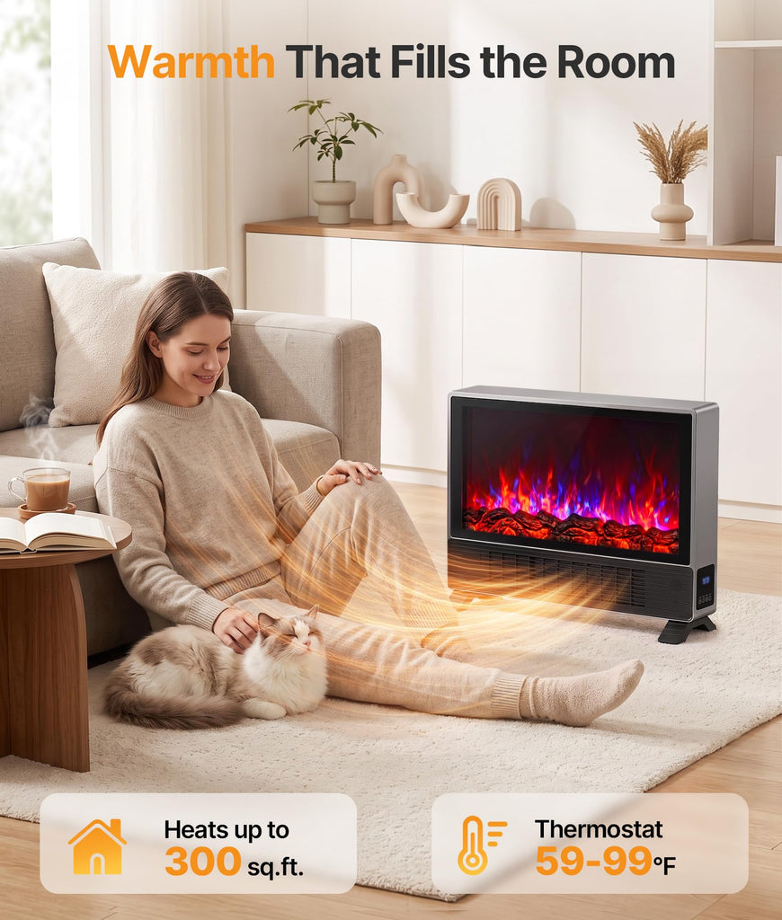 23.6-Inch Freestanding Electric Fireplace Heater with 3D Flame Effect