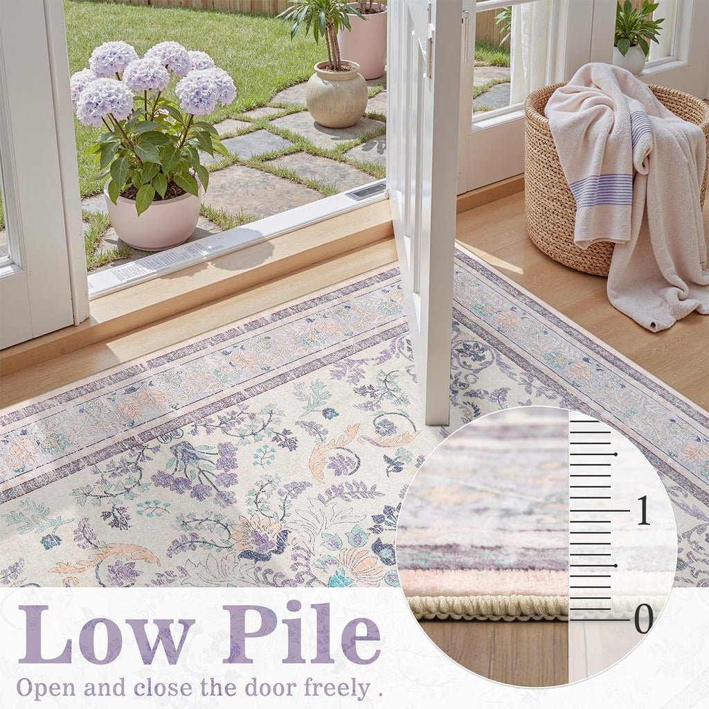 Purple Floral 2x6 Runner Rug Washable