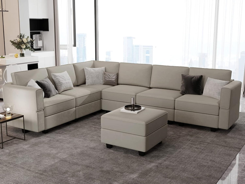 Modular Sectional Sofa Couch with Ottoman L Shape Corner Couch with Storage Modular Sofa with Chaise Velvet Grey...