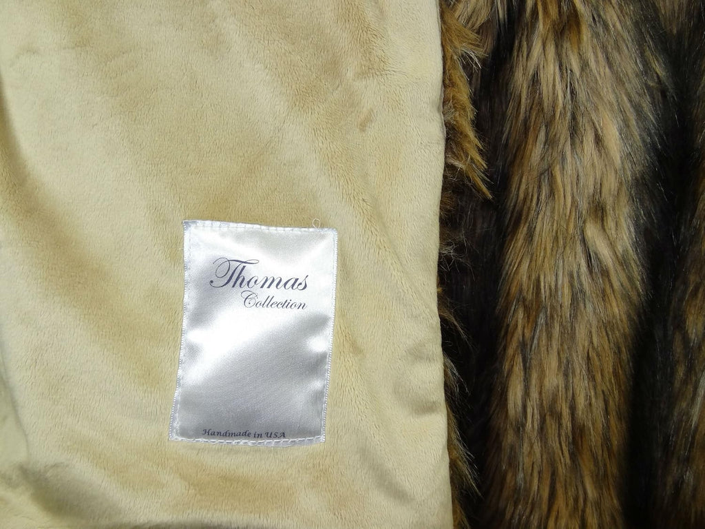Brown Fur Throw Blanket and Bedspread - Brown Wolf Faux Fur - Light & Dark Brown Faux Fur - Luxury Throw Blanket &