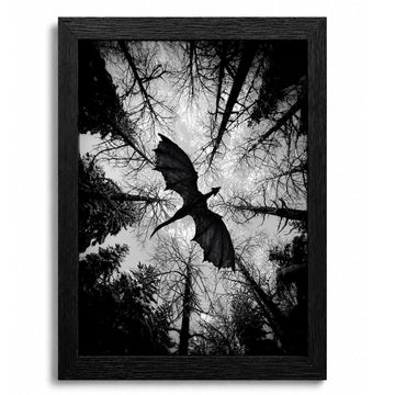 Framed Dragon Wall Art Gothic Dark Fantasy Dragon Flying Pictures Halloween and Moody Wall Decor Living Room Office