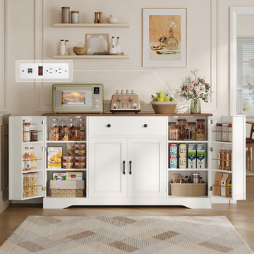Buffet Cabinet with Storage & Charging Station, 53" Farmhouse Coffee Cabinet with Compartment Drawer, Sideboard