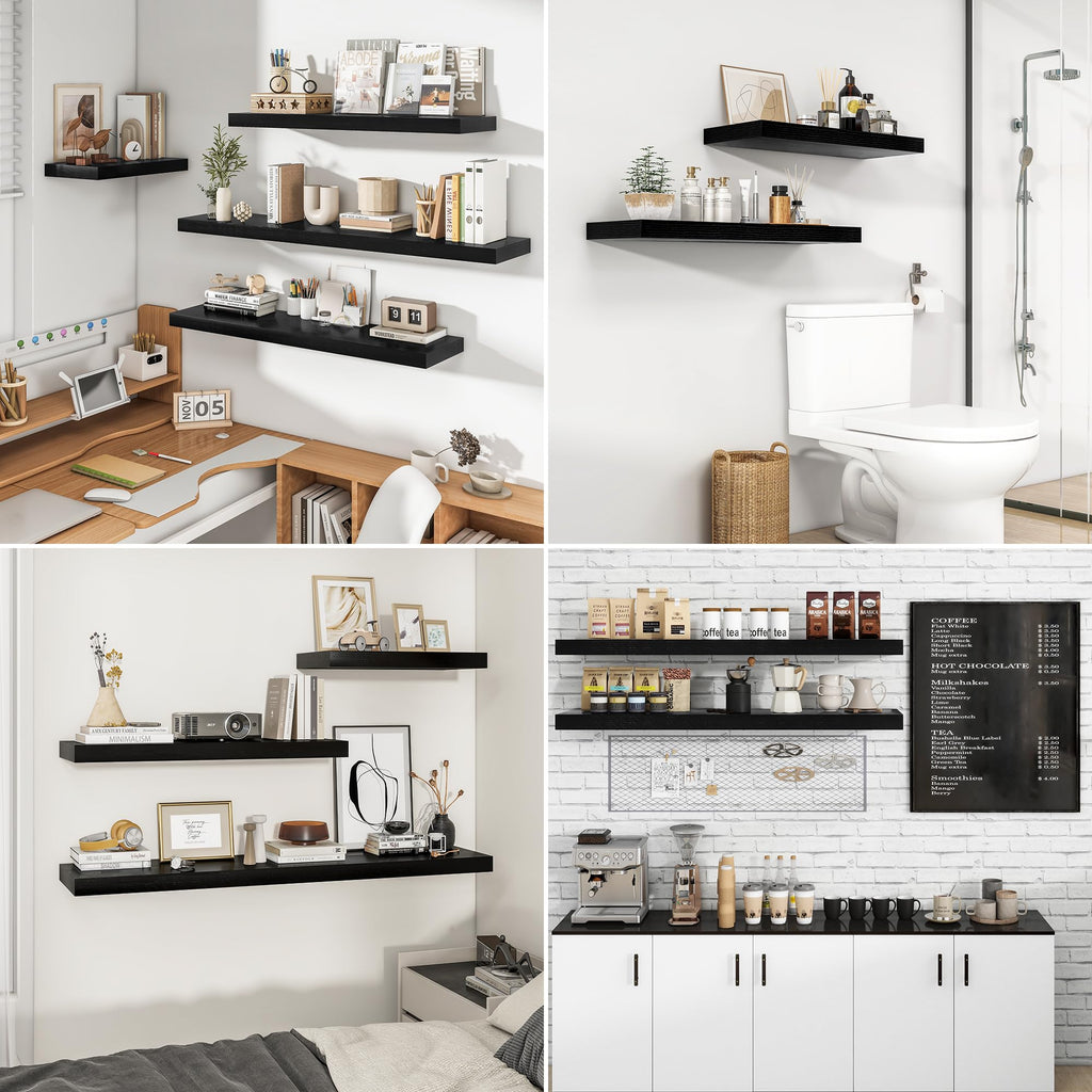 72Inch Floating Shelves for Wall 2Pack, Black, 8" Deep