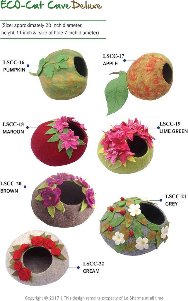 Deluxe Felt Cat Cave Bed, Eco-Friendly 100% Natural Wool Cat Bed Cave, Makes Great Covered Cat House or Cozy Cat