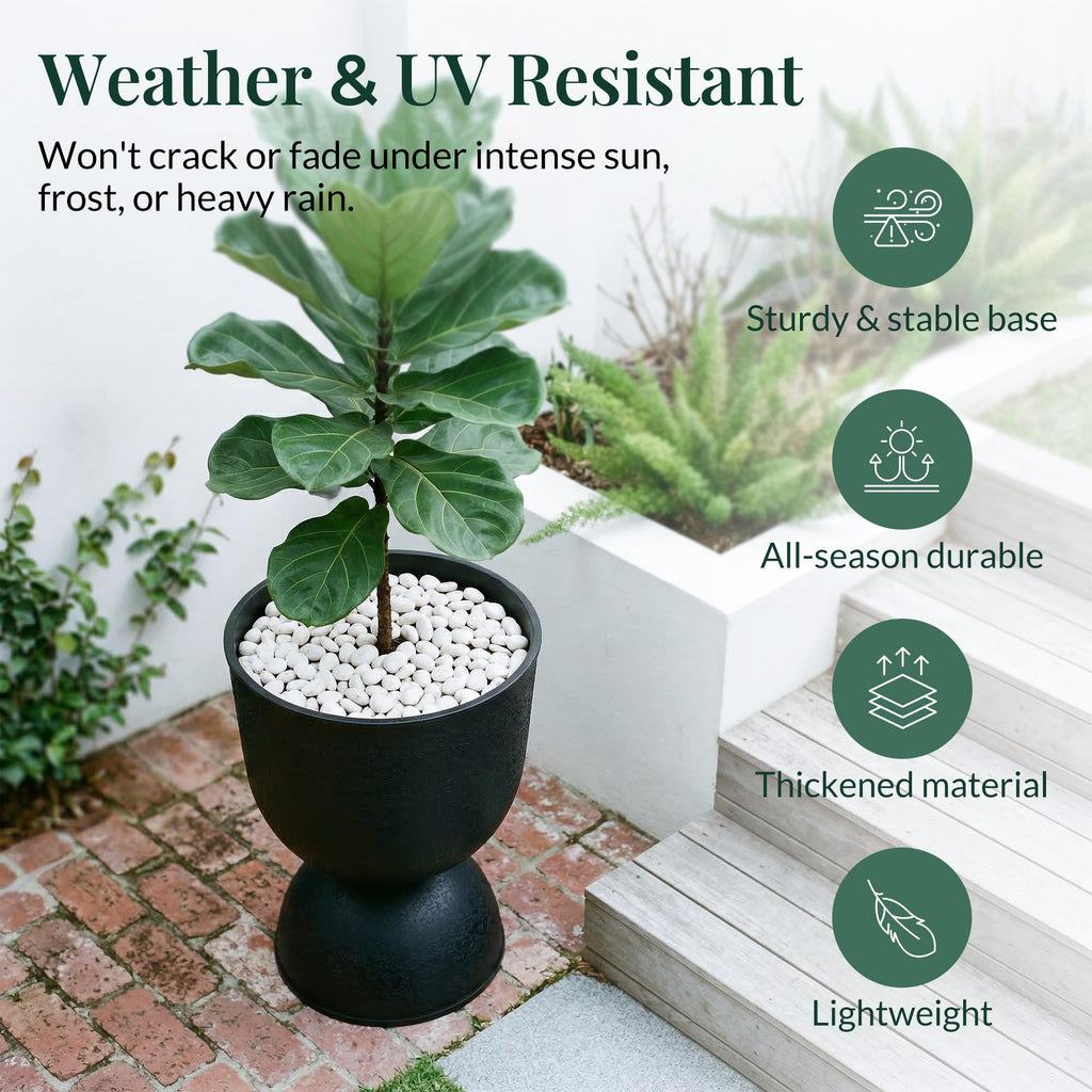 23 Inch Tall Planters, Black Plastic Urn Planters, 1 Pack