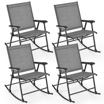 Folding Rocking Chairs Set of 4, Patio Rockers with Breathable Seat Fabric & Sturdy Metal Frame, Smooth Rocking
